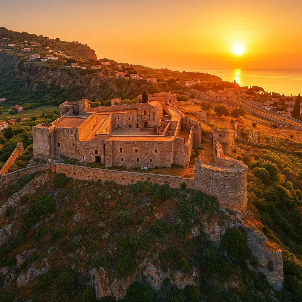 Vista aerea del Castello di Milazzo al tramonto