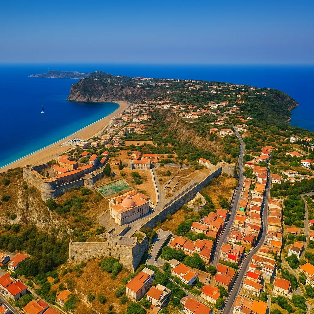 Vista aerea di Capo Milazzo e della costa