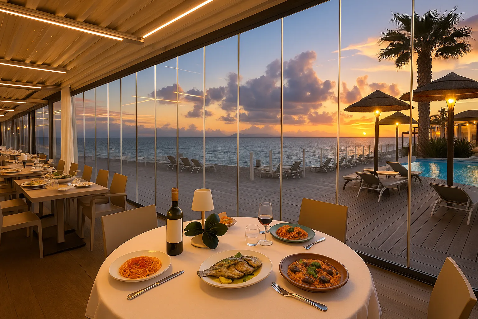 Ristorante elegante con vista mare al tramonto a Milazzo